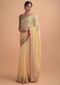 Buttermilk Beige Saree In Organza With Mirror Work And Moss Green Blouse Online - Kalki Online