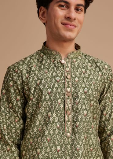 Green Muslin Mughal Printed Kurta Set
