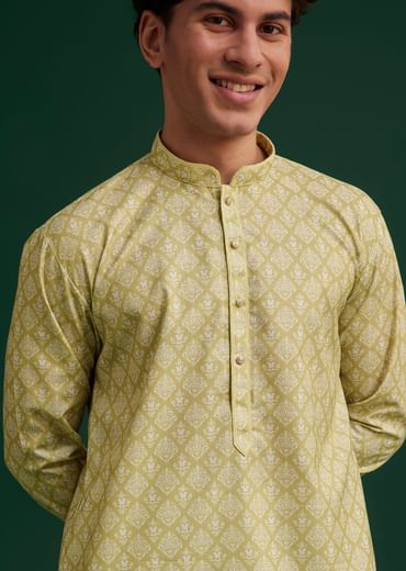 Mustard Yellow Cotton Geometric Printed Kurta Set