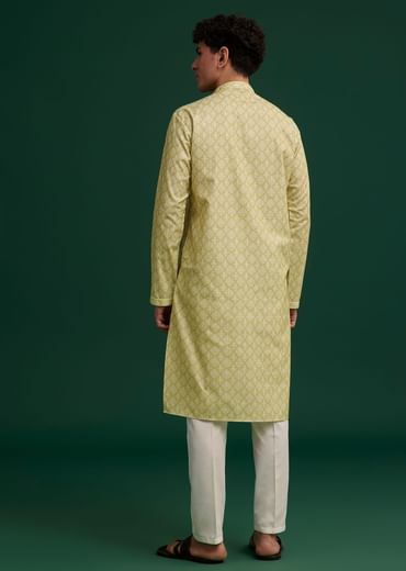 Mustard Yellow Cotton Geometric Printed Kurta Set