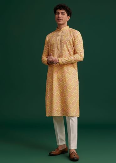 Yellow Silk Embroidered Kurta