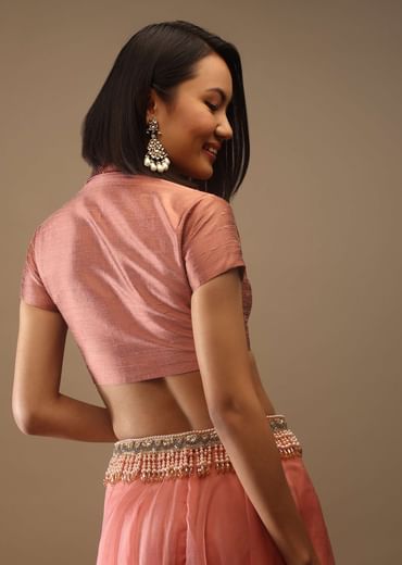 Canyon Clay Half Sleeves Blouse With A Collar Neckline Front Hook Closure