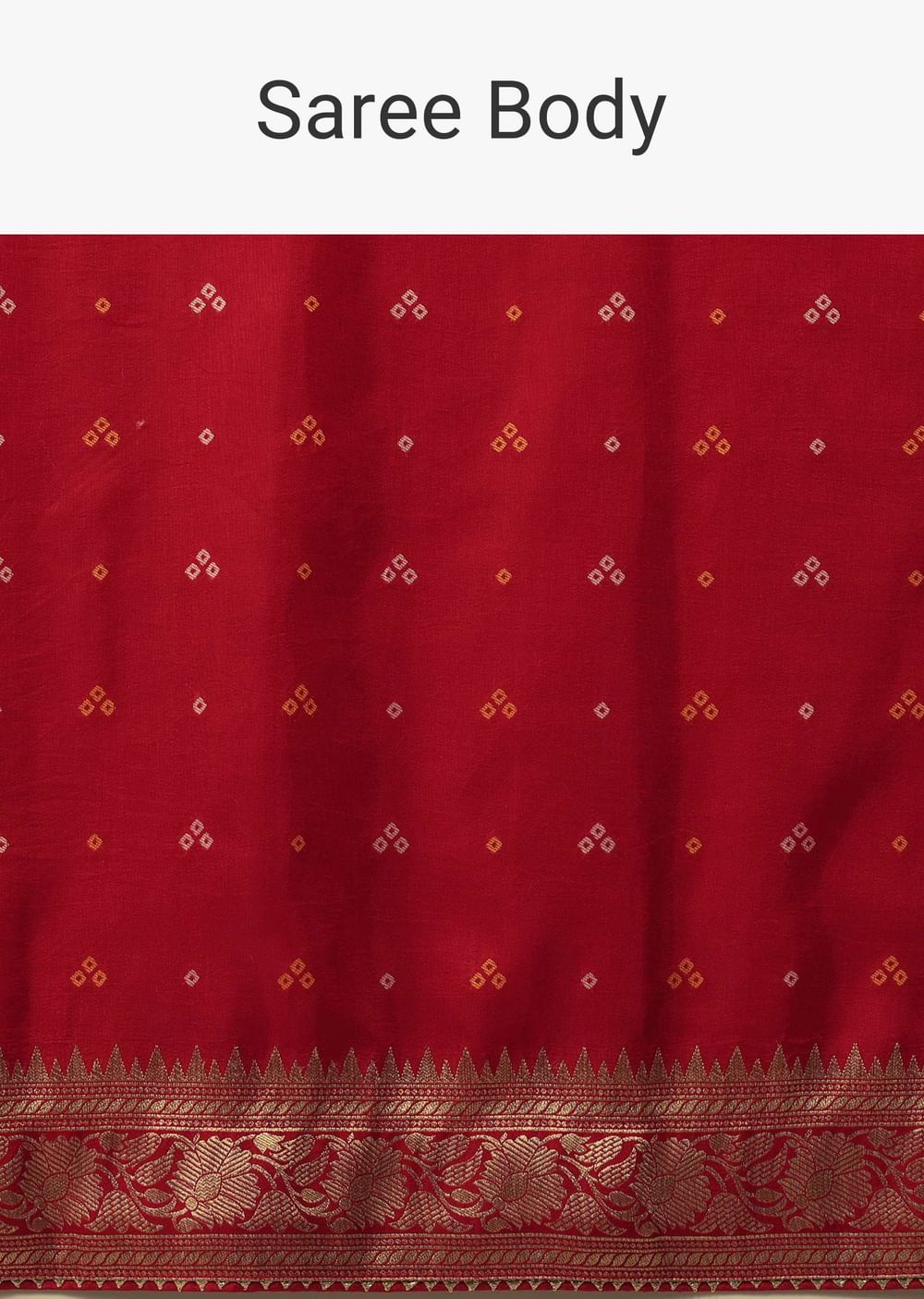 Carmine Red Dola Silk Banarasi Saree With Bandhani Waeve