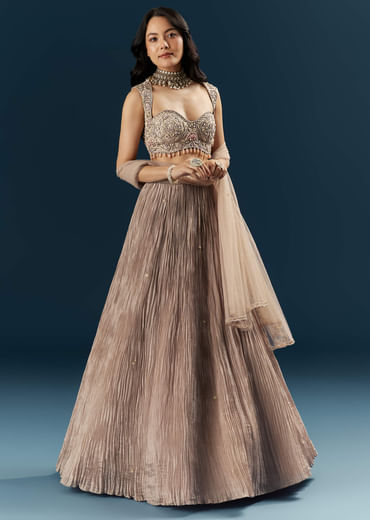 Champagne Gold Organza Bridesmaid Lehenga With Heavy Embroidery