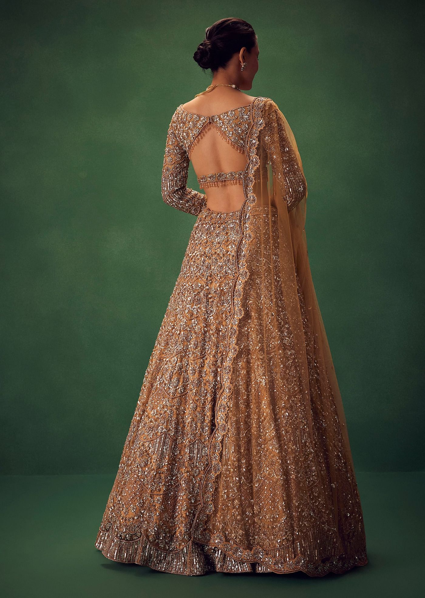 Champagne Gold Hand Embroidered Sequin Work Lehenga Set