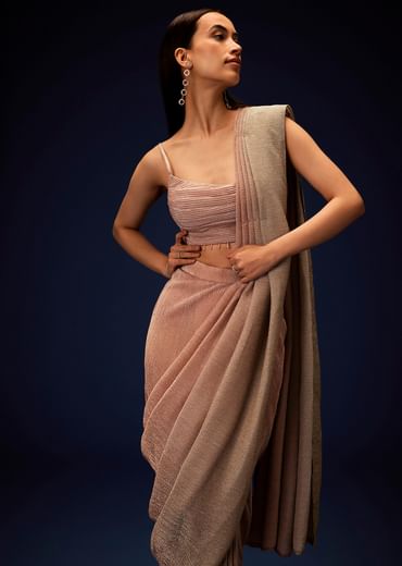 Champagne Ombre Ready To Wear Saree With Pleated Saree