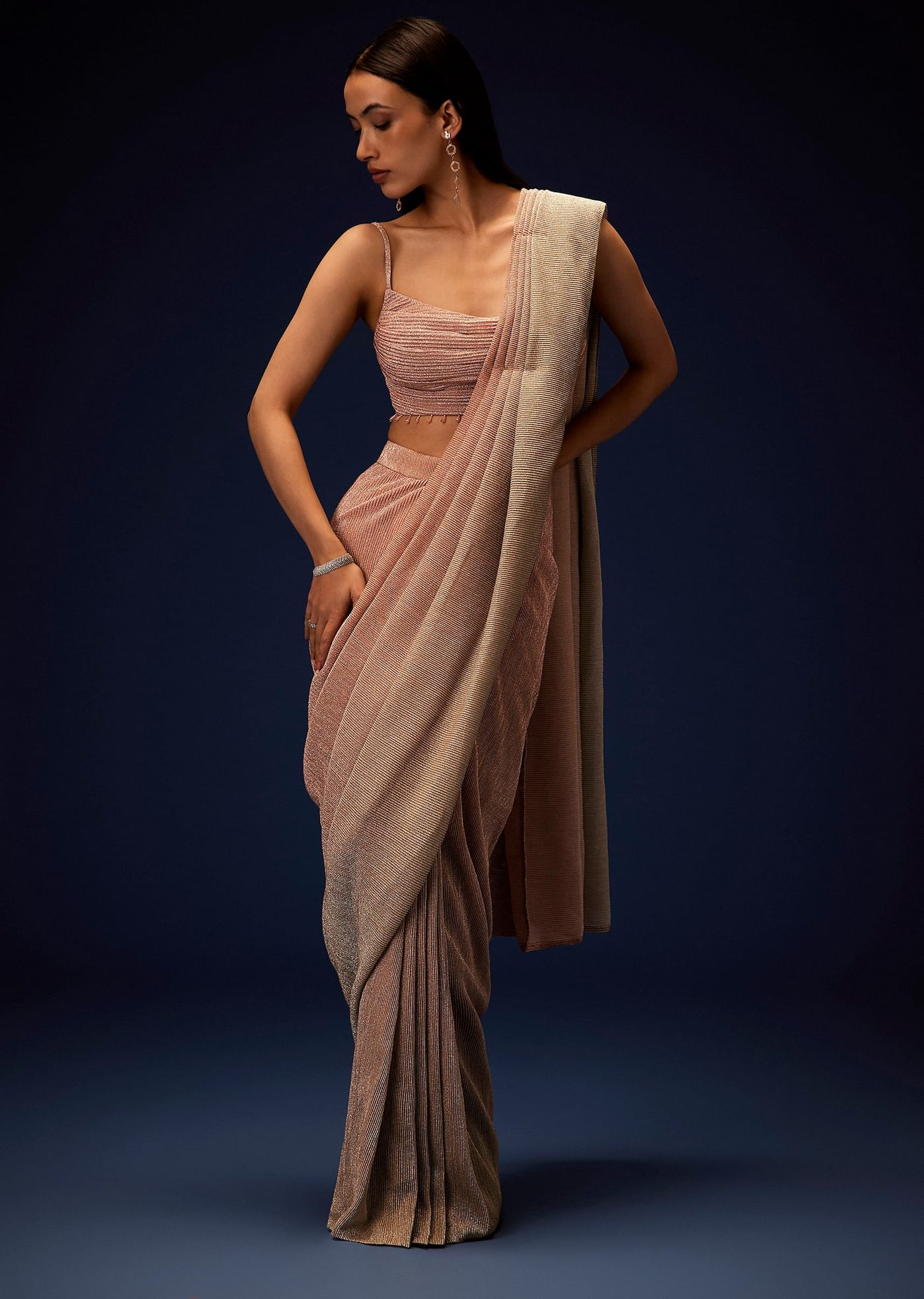 Champagne Ombre Ready To Wear Saree With Pleated Saree