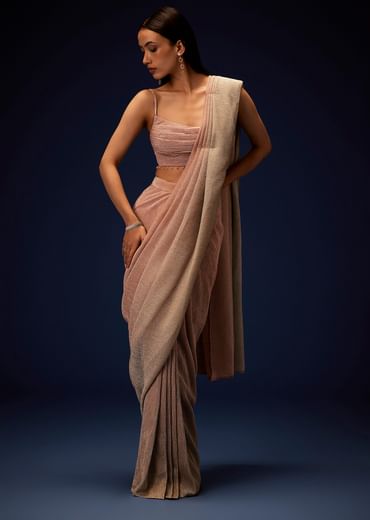 Champagne Ombre Ready To Wear Saree With Pleated Saree