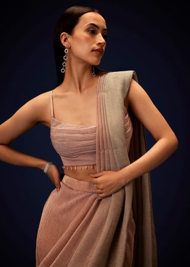 Champagne Ombre Ready To Wear Saree With Pleated Saree