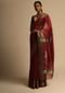 Cherry Red Saree Cotton Silk With Woven Buttis And Black Border Along With Unstitched Blouse