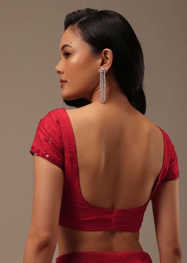 Cherry Red Organza Saree With Cut Dana And Sequins Work
