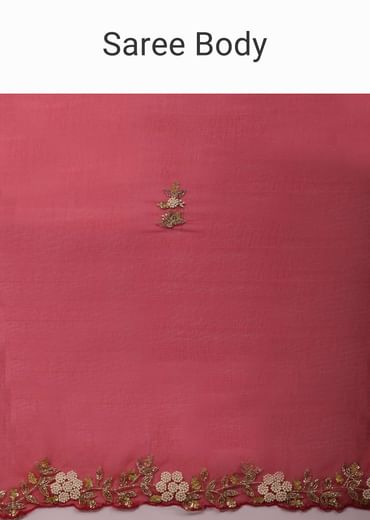 Cherry Red Saree In Organza With Cut Dana And Moti Embroidery