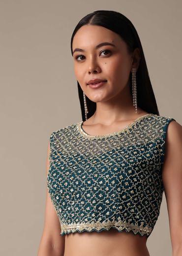 Chic Blue Ready Pleated Saree With Ready Made Blouse