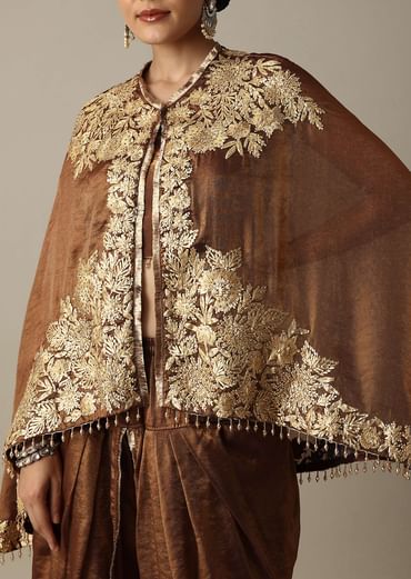 Chocolate Brown Organza Dhoti Set With Jacket
