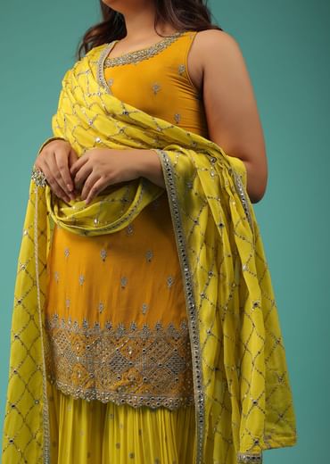 Chrome Yellow Sharara Suit With Embroidery