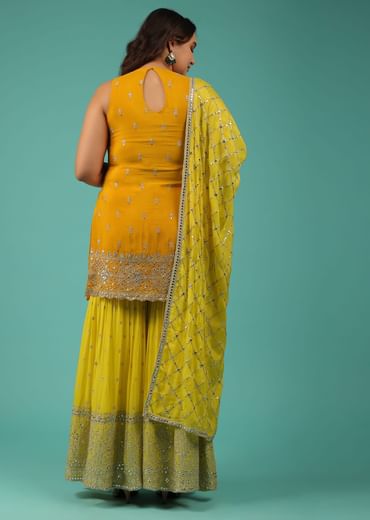 Chrome Yellow Sharara Suit With Embroidery