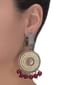 Circular grey and gold danglers embellished with pearls, stones and burgundy beads only on Kalki