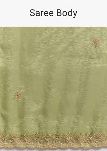 Citrus Green Tissue Organza Saree Embroidered With Cutdana And Beads