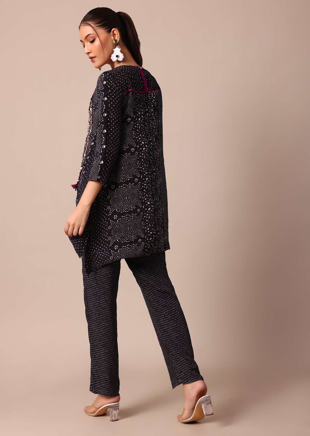 Classic Black Silk Printed Embroidery Kurta Pant Set
