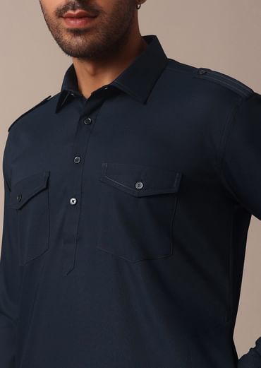 Classic Blue Pathani Kurta Set For Eid