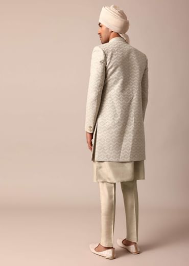 Beige Grey Silk Sherwani Set Beige Grey Silk Sherwani Set