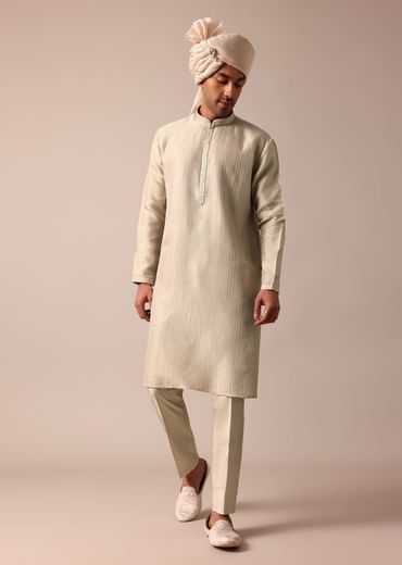 Beige Grey Silk Sherwani Set Beige Grey Silk Sherwani Set