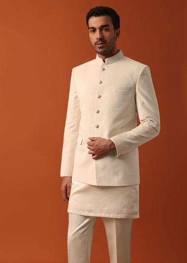 Classic White Men’s Jodhpuri Set For Wedding Elegance