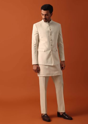 Classic White Men’s Jodhpuri Set For Wedding Elegance
