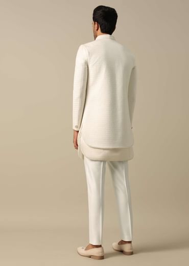 Classic White Textured Indowestern Set