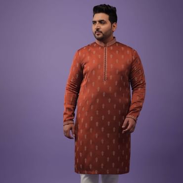 Clay Red Satin Silk Kurta Set Adorned With 3D Printed Buttis