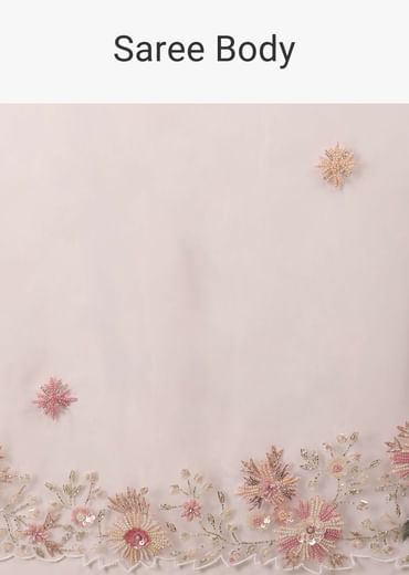 Daisy Dancer White Saree In Organza With 3D Floral Embroidery