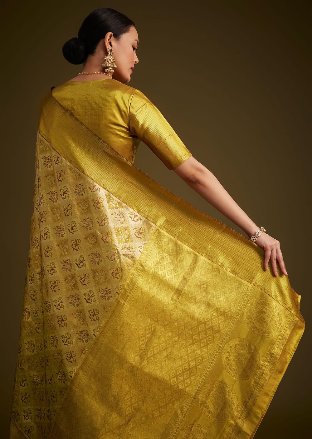 Coffee Beige Kanjivaram Silk Saree With Golden Zari Border