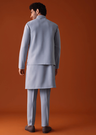 Cool Grey Thread Embroidered Bandi Jacket Set In Polyster Fabric