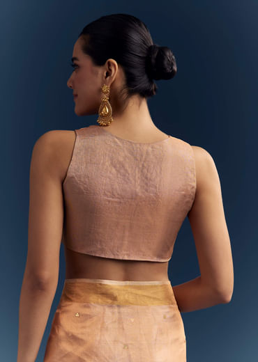 Copper Tissue Organza Woven Saree With Golden Zari Work