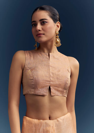 Copper Tissue Organza Woven Saree With Golden Zari Work