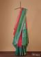 Coral Orange And Jade Green Silk Saree With Zari Weave And Unstitched Blouse