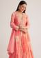 Coral Pink Printed Anarkali With Organza Dupatta