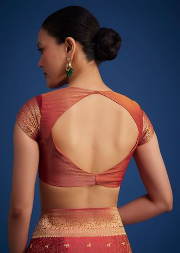 Dusky Orange Tissue Silk Saree With Zari Border And Butti Work