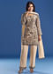 Cream Beaded Kurta Dupatta Set With Georgette Pant