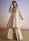 Cream Chinon Moti Work Kurta Sharara Suit With Dupatta