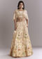 Cream Crepe Crop Top And Printed Skirt Set With Beads Embroidery