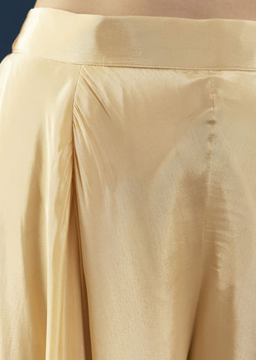 Cream Crepe Crop Top Palazzo Set with Floral Print