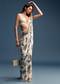 Cream Crepe Saree With Black Floral Print And Embroidery