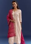 Cream Dola Silk Kurta With Gotta Work And Bandhani Pink Dupatta