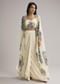 Cream Floral Cape Set With Crop Top And Skirt