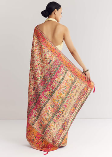 Cream Saree With Traditional Woven Elements