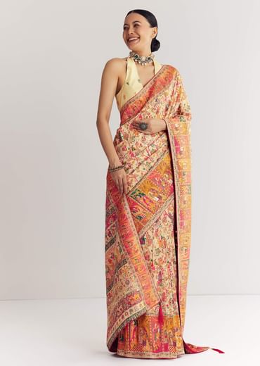 Cream Saree With Traditional Woven Elements