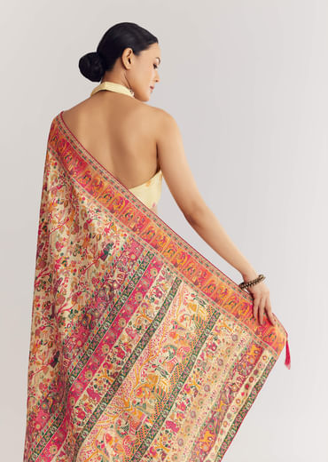 Cream Saree With Traditional Woven Elements