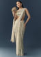 Cream Satin Saree with Floral Print and Unstitched Blouse