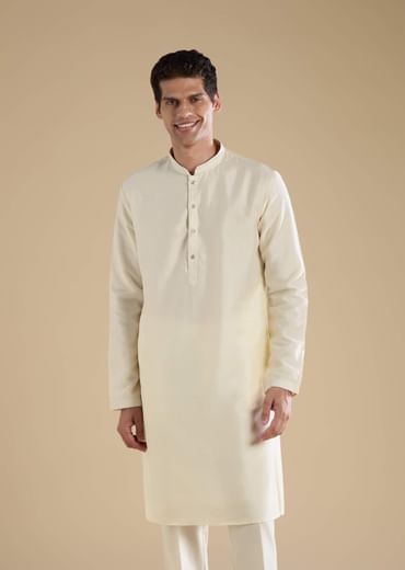Cream Silk Jacket Kurta Set with Resham Work